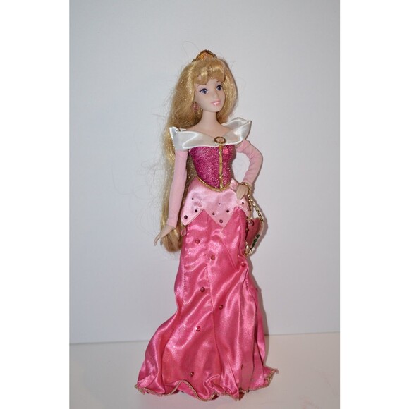 Disney Sleeping Beauty Princess Aurora Porcelain Doll 14" Brass Key Pink - Picture 2 of 11